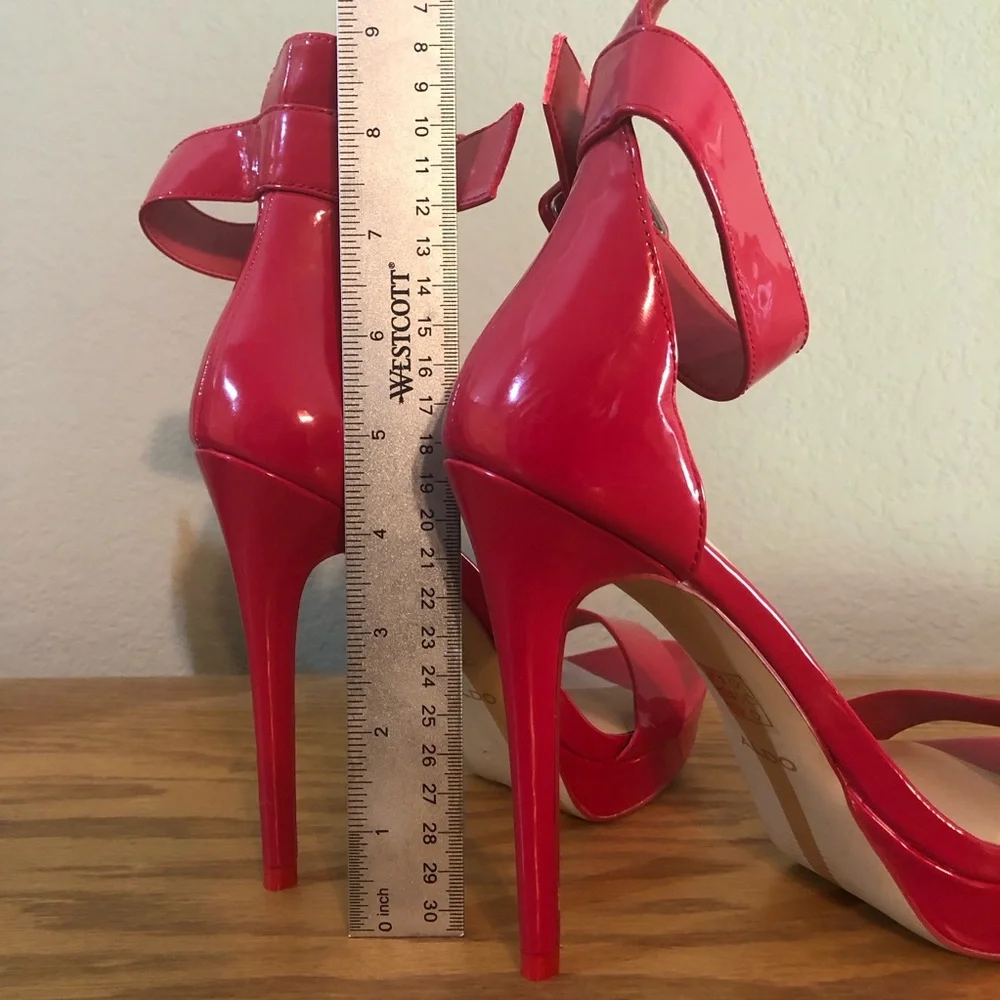 Aldo Red Patent Platform Ankle-Strap Stilettos